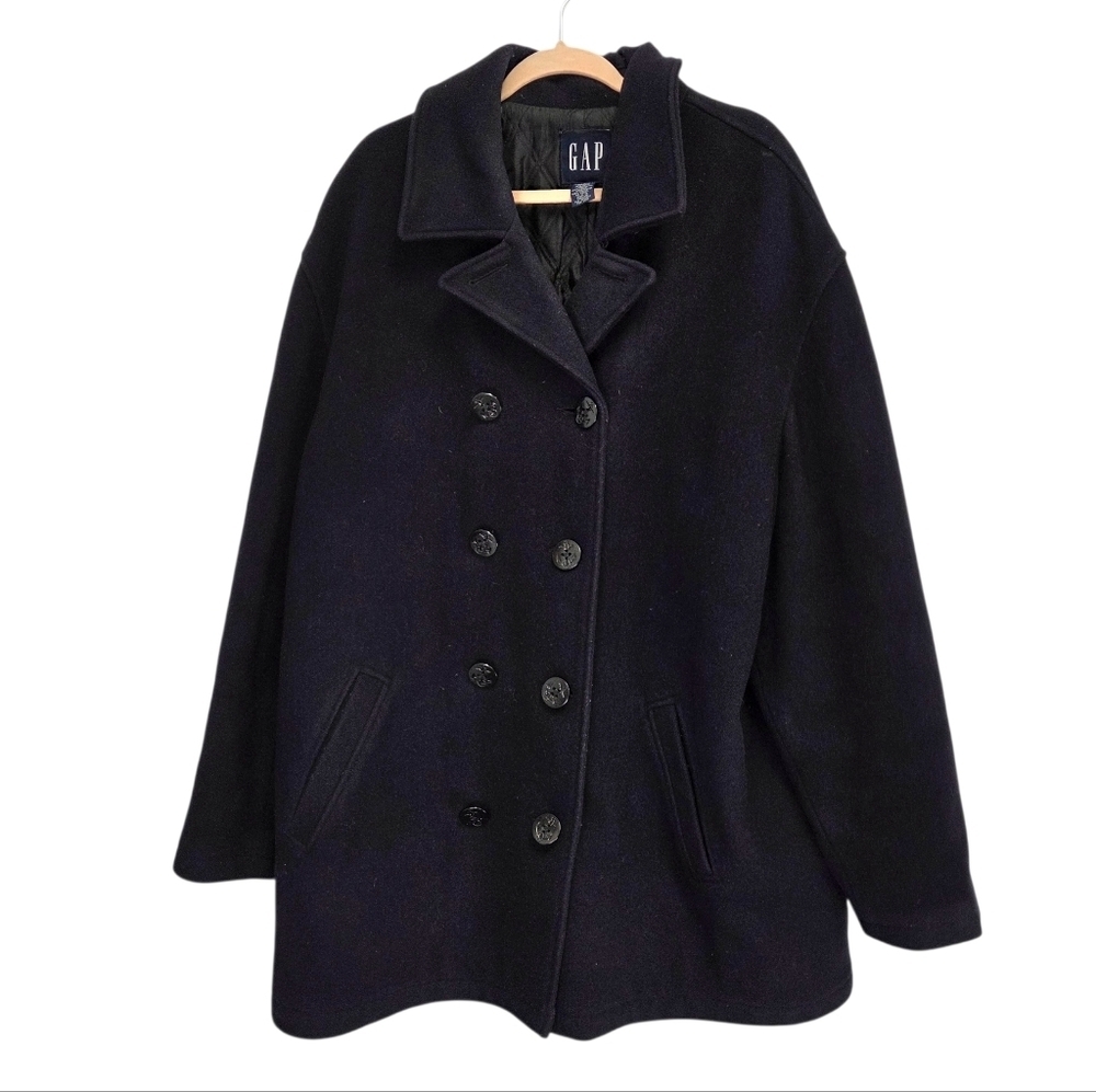 Vintage GAP Mens Navy Blue Naval Wool Blend Peacoat Jacket Size XXL